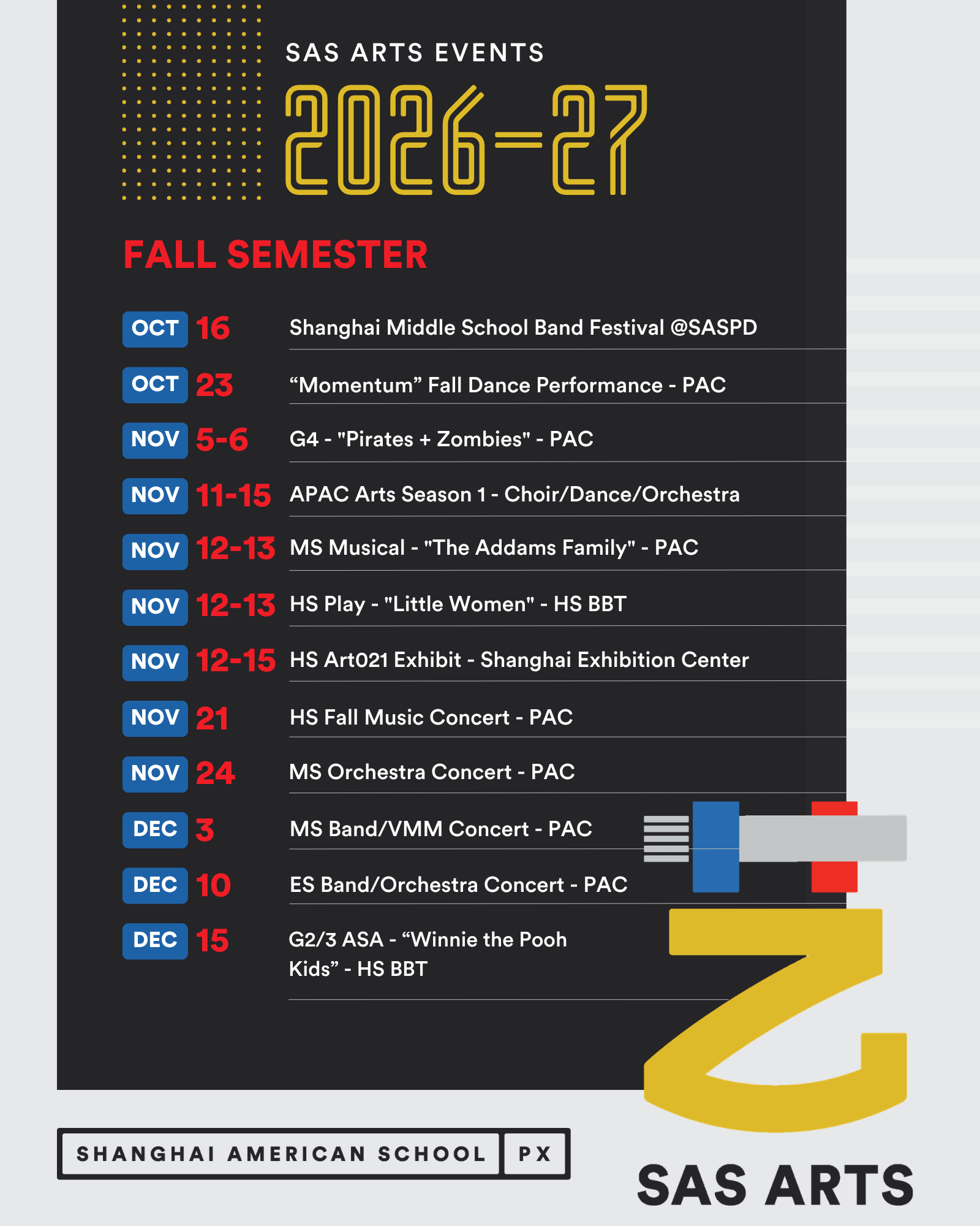 2026-27 Puxi Fall Arts Schedule